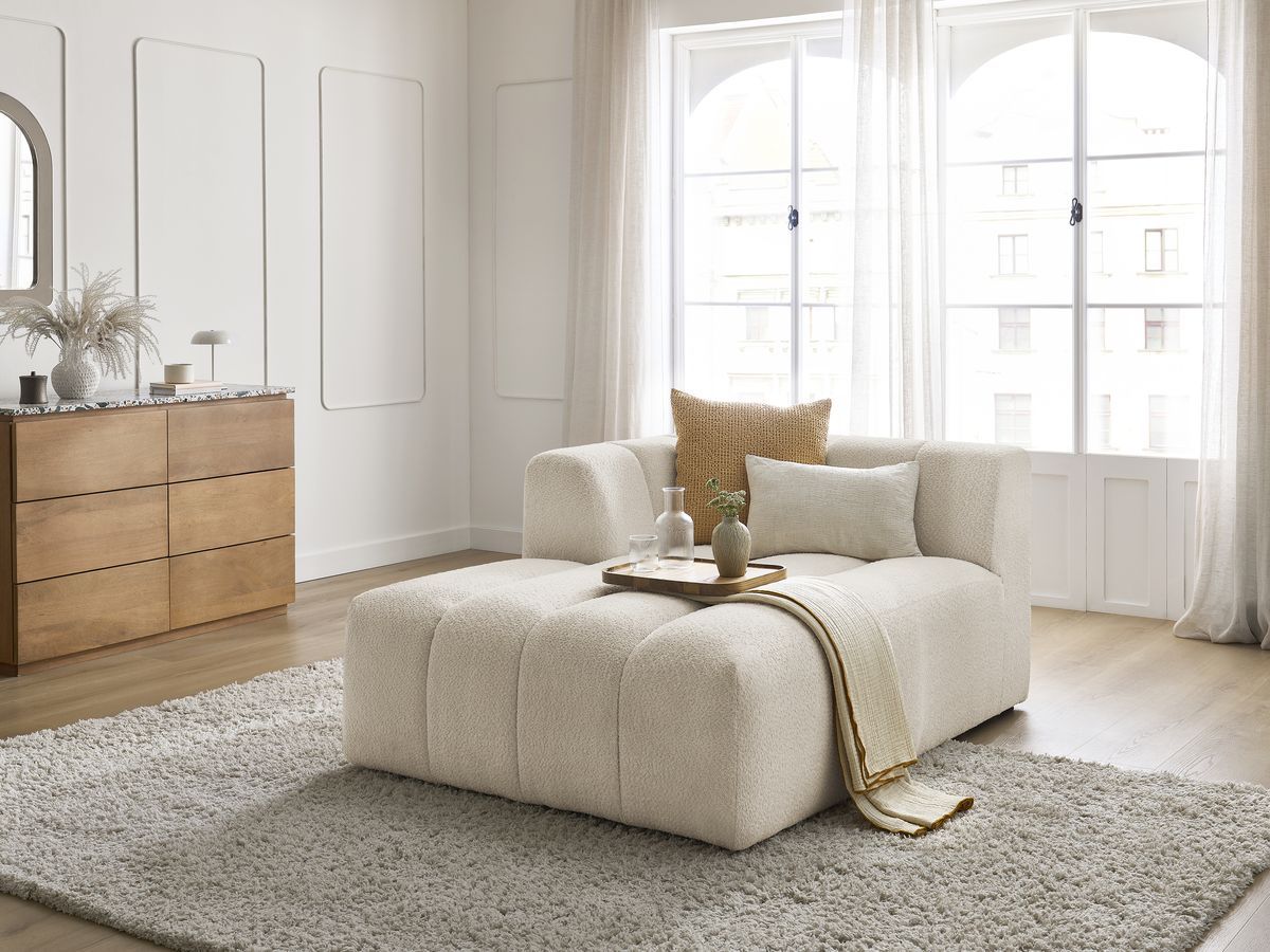 Bobochic Annecy Méridienne-Modul Bouclé-Stoff Beige Ecke links