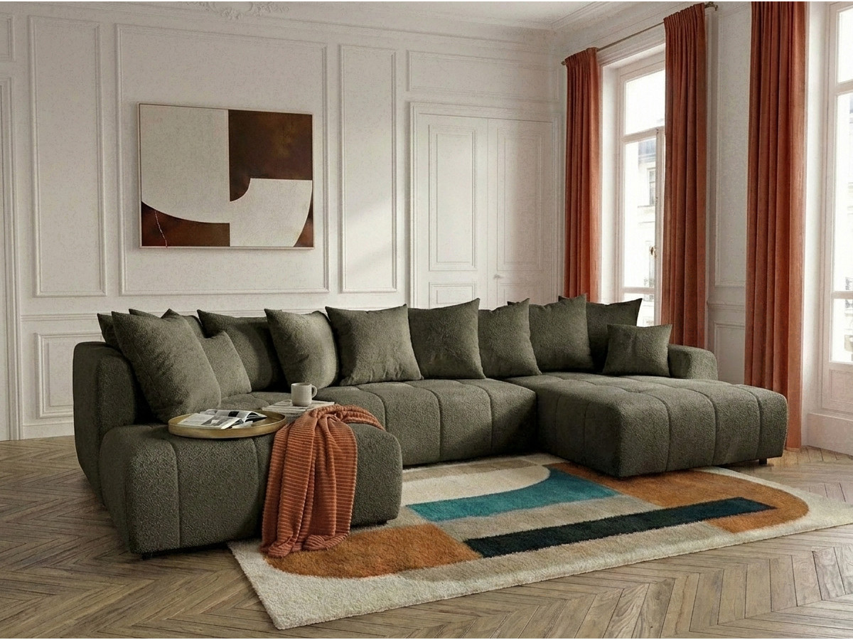 Bobochic Roxelane Wohnlandschaft Bouclé-Stoff Grün Ecke rechts