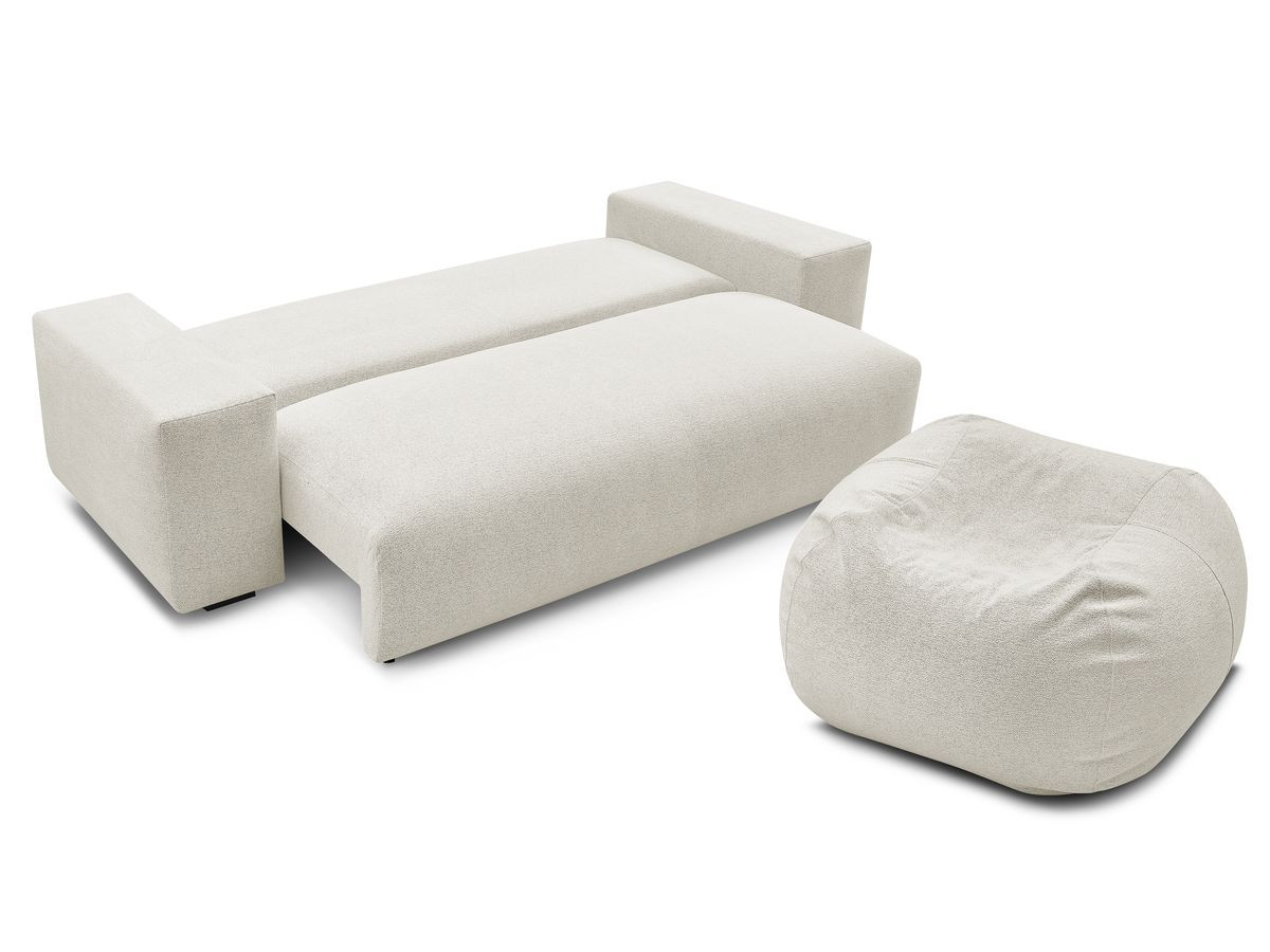 Bobochic Voltaire Schlafsofa 4-Sitzer mit Bettkasten und Pouf Melange-Stoff Weiß