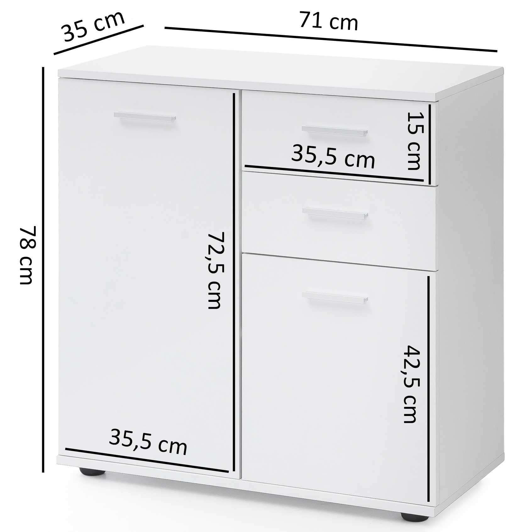 Kommode Torekov Weiß 71 × 35,5 × 78 cm