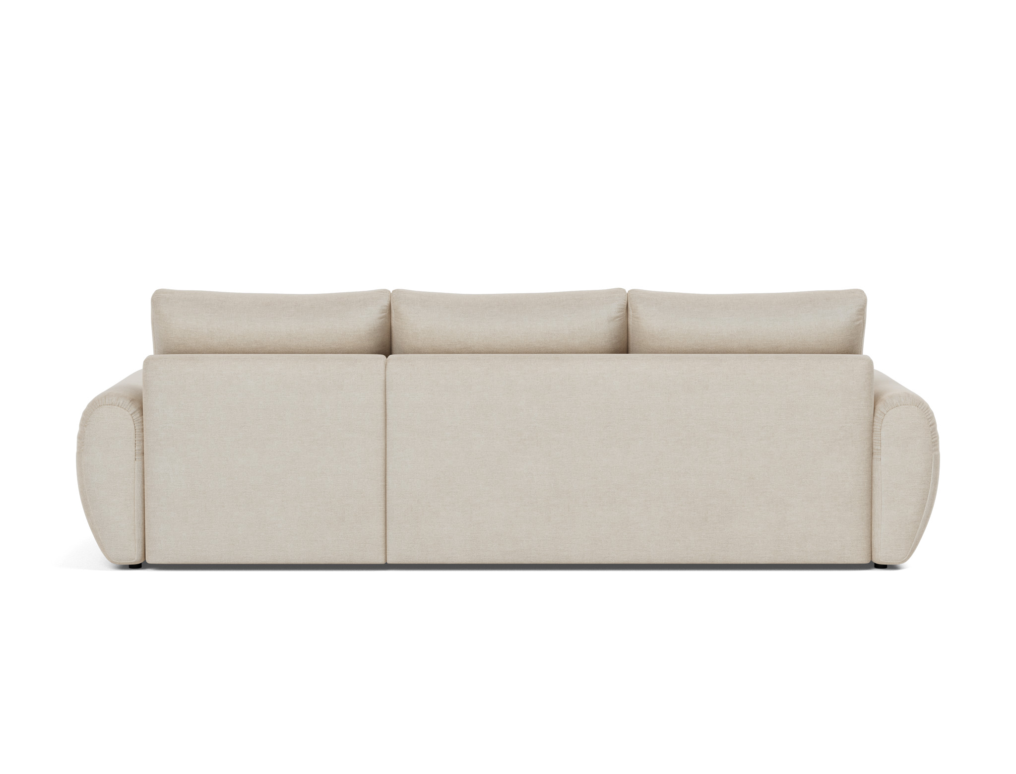 Schlafsofa Norum mit Chaiselongue und Curve-Armlehnen Flachgewebe Phobos 586-Latte