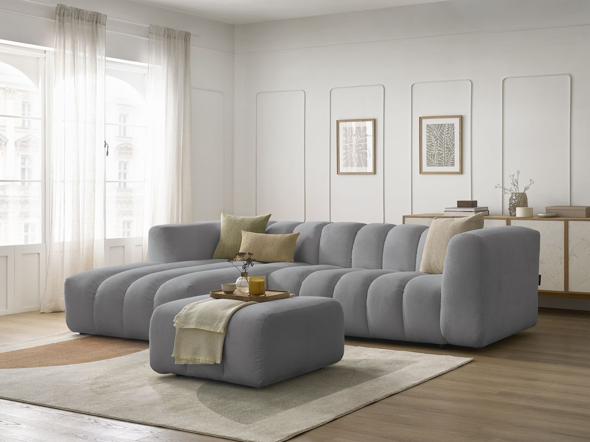 Bobochic Talia Ecksofa mit Pouf Melange-Stoff Hellgrau Ecke links
