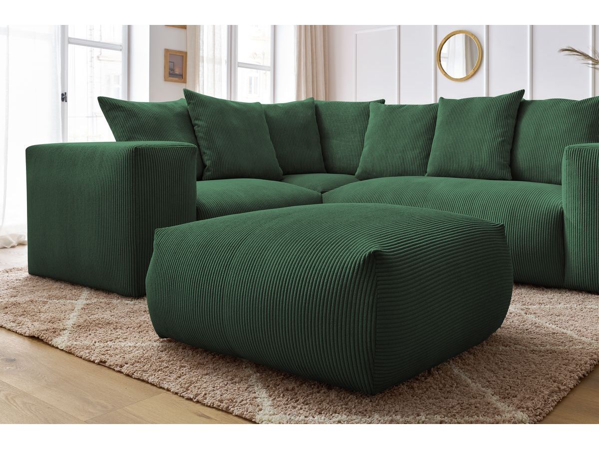 Bobochic Voltaire Ecksofa mit Pouf 268 × 214 cm Cordsamt Grün Ecke links