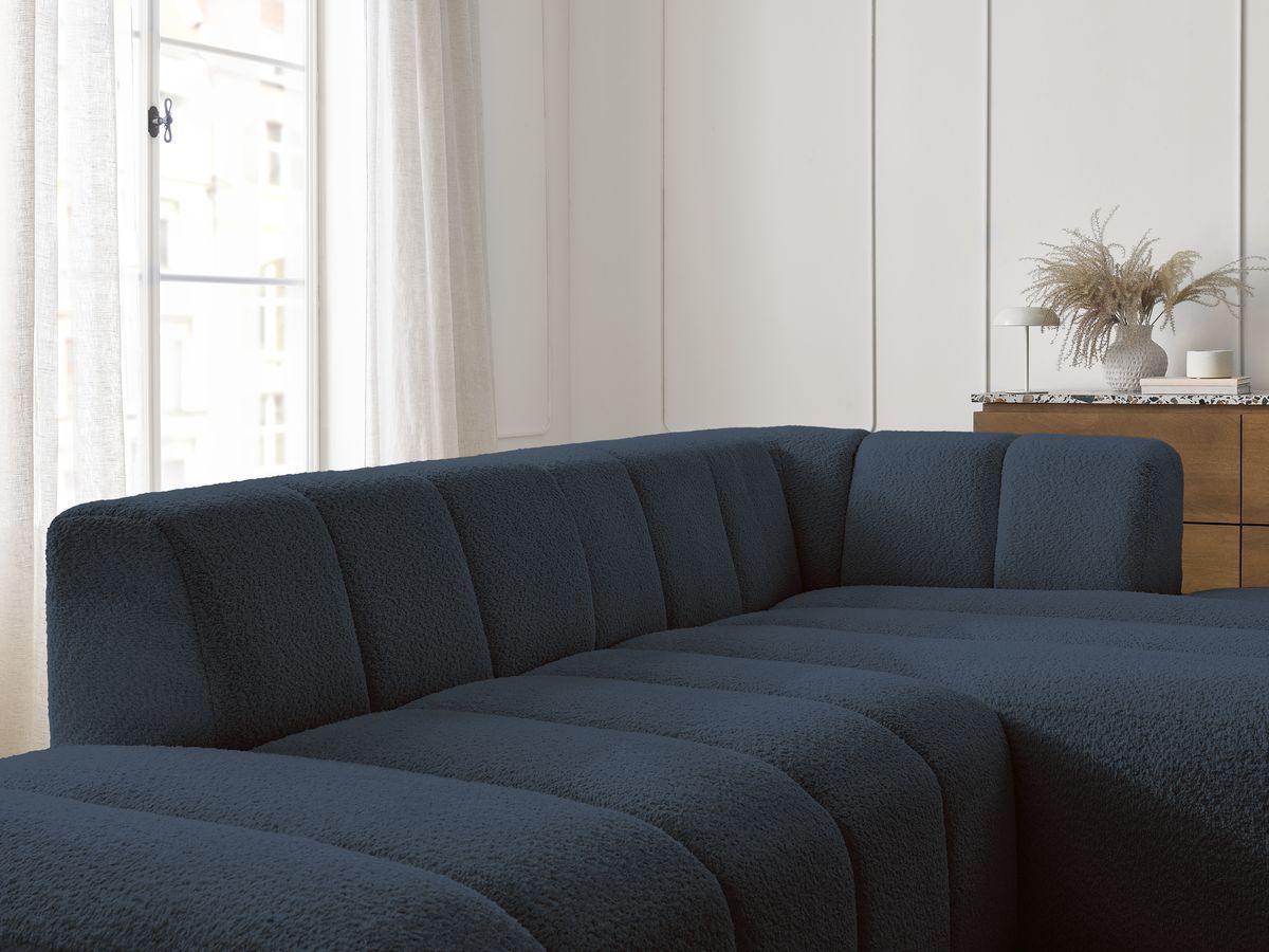 Bobochic Annecy Ecksofa Bouclé-Stoff Dunkelblau Ecke rechts
