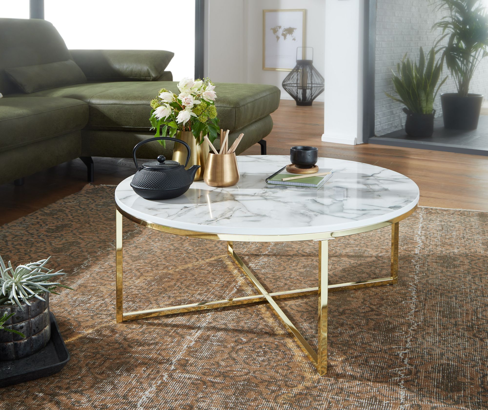 Couchtisch Fosna Marmoroptik Weiß Ø 80 cm