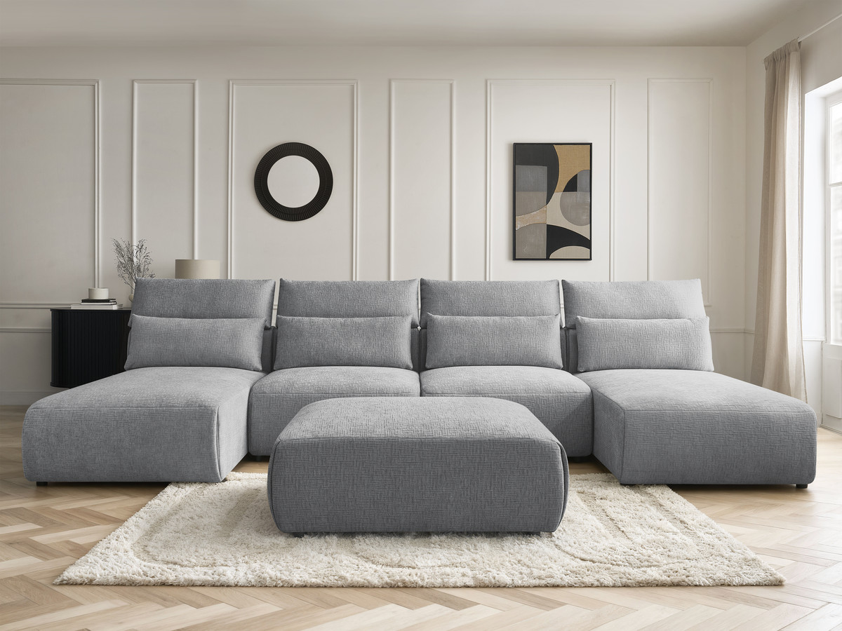 Bobochic Jana Wohnlandschaft mit großem Pouf Strukturstoff Dunkelgrau