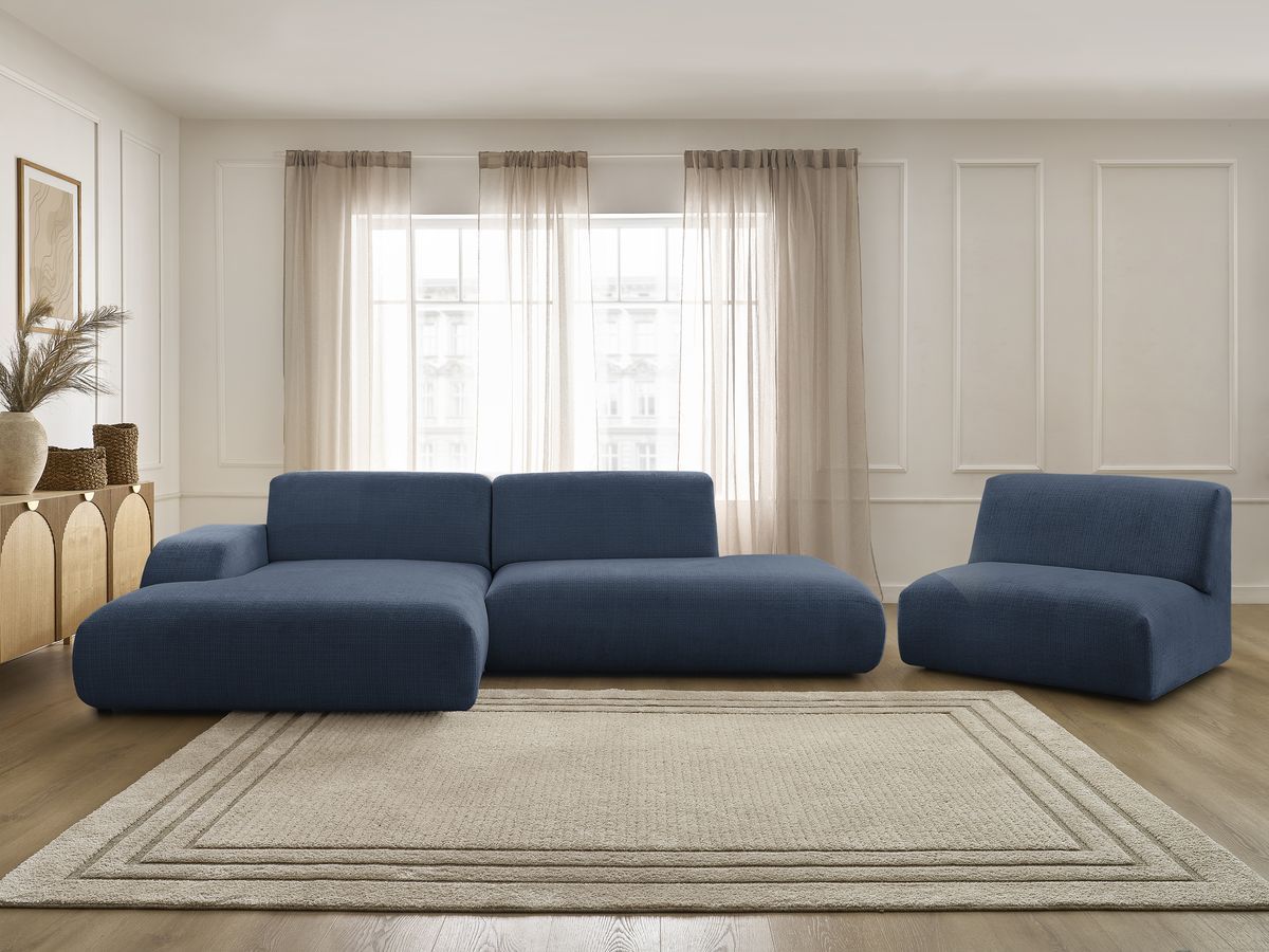 Bobochic Sirius Ecksofa 405 × 170 cm Strukturstoff Dunkelblau Ecke links