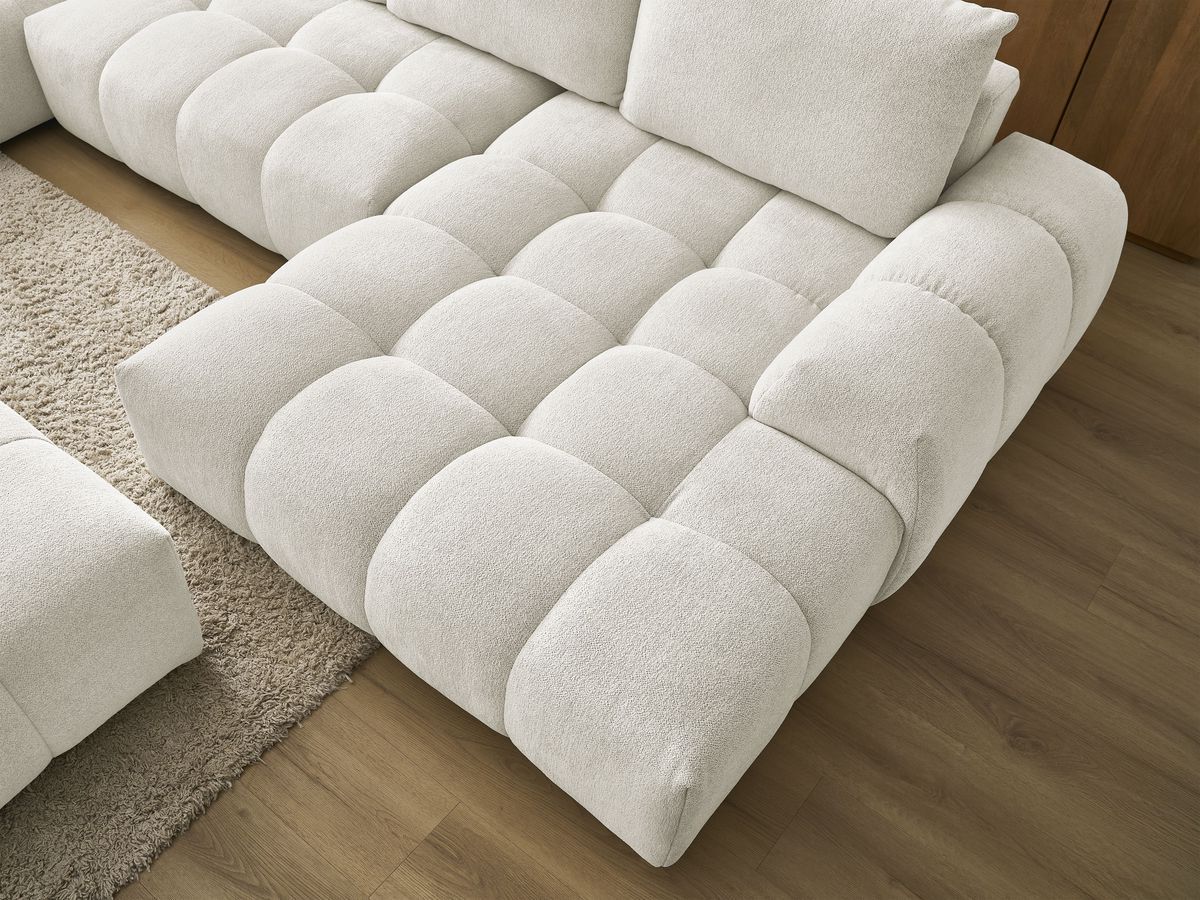 Bobochic Everest Wohnlandschaft mit Pouf, 6 Kissen Melange-Stoff Weiß Ecke rechts