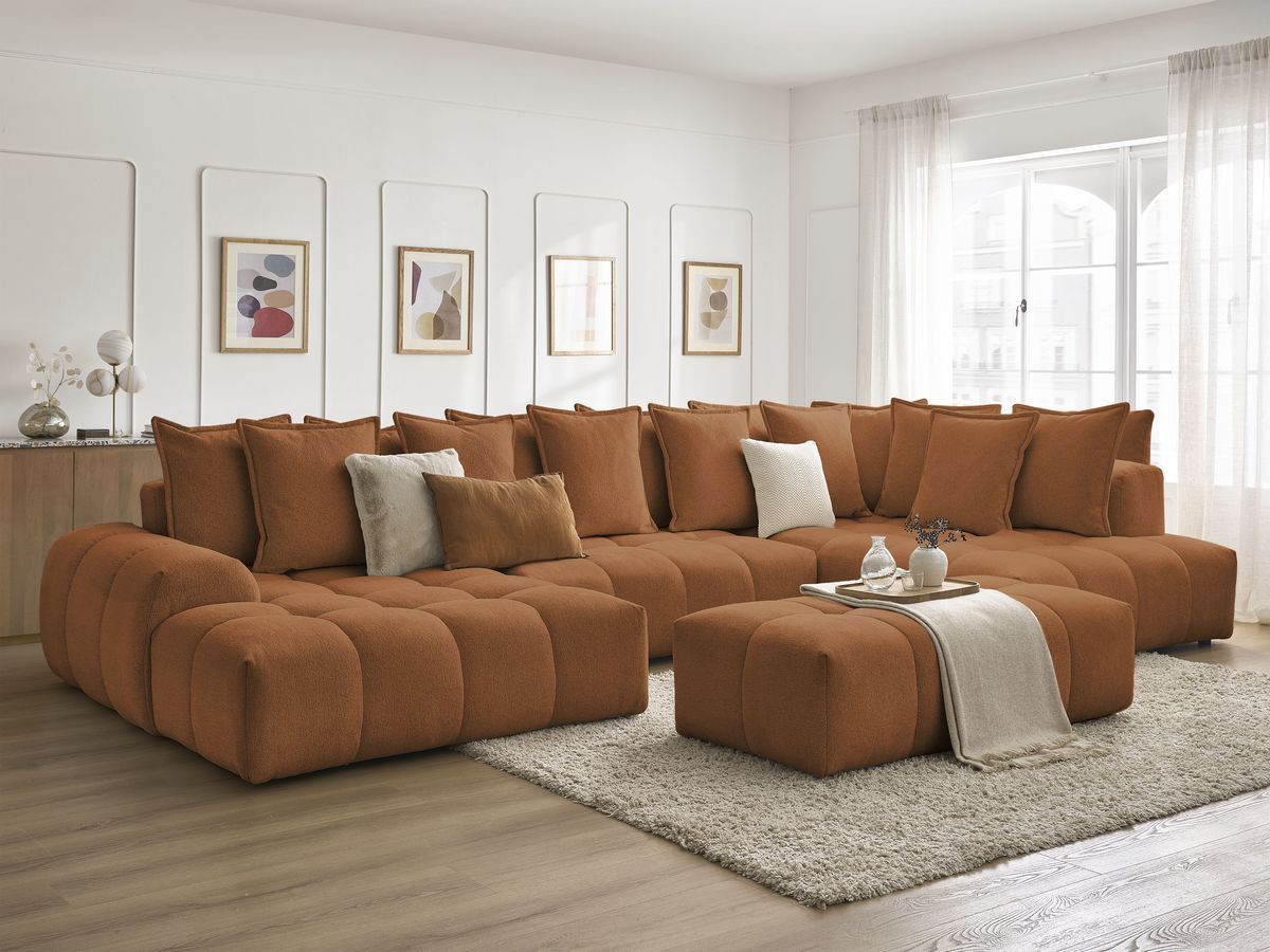 Bobochic Everest Wohnlandschaft mit Pouf, 14 Kissen Melange-Stoff Orange Ecke links