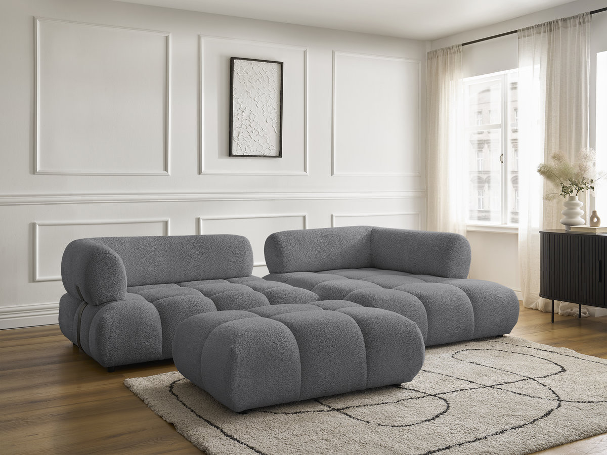 Bobochic Alya Ecksofa mit Pouf Bouclé-Stoff Dunkelgrau Ecke rechts
