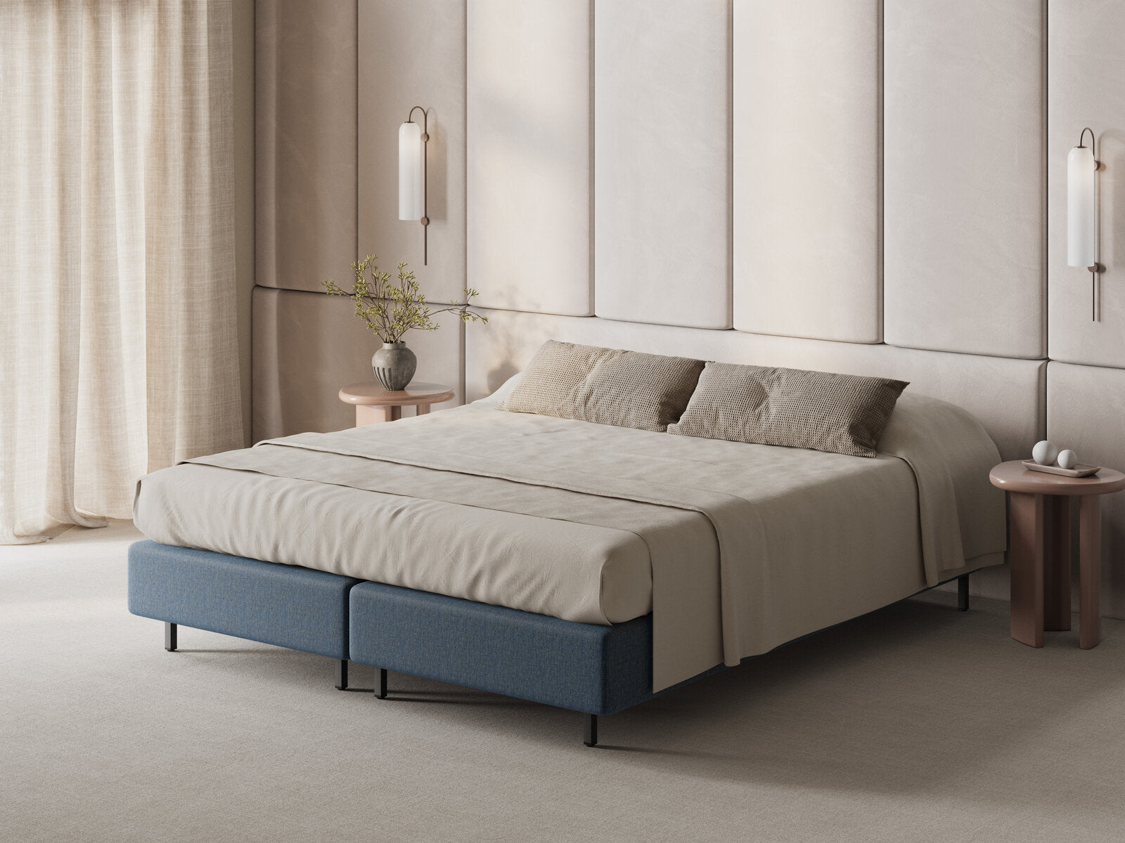 Micadoni Whale Bettgestell 140 cm (H 33 cm) Strukturierter Stoff Babel Dunkelblau 140x200