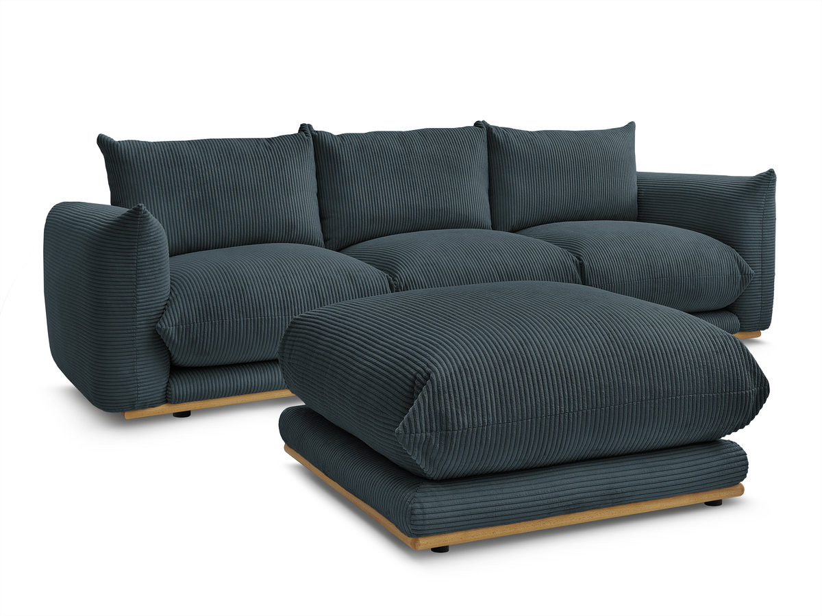 Bobochic Ernest Sofa 3-Sitzer mit Pouf 266 × 106 cm Cordsamt Dunkelblau