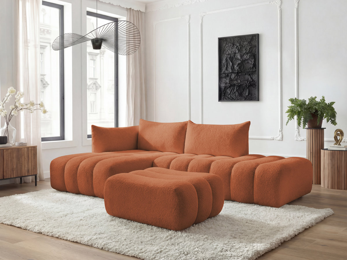 Bobochic Azra Ecksofa mit Pouf 319 × 178 cm Bouclé-Stoff Orange Ecke links