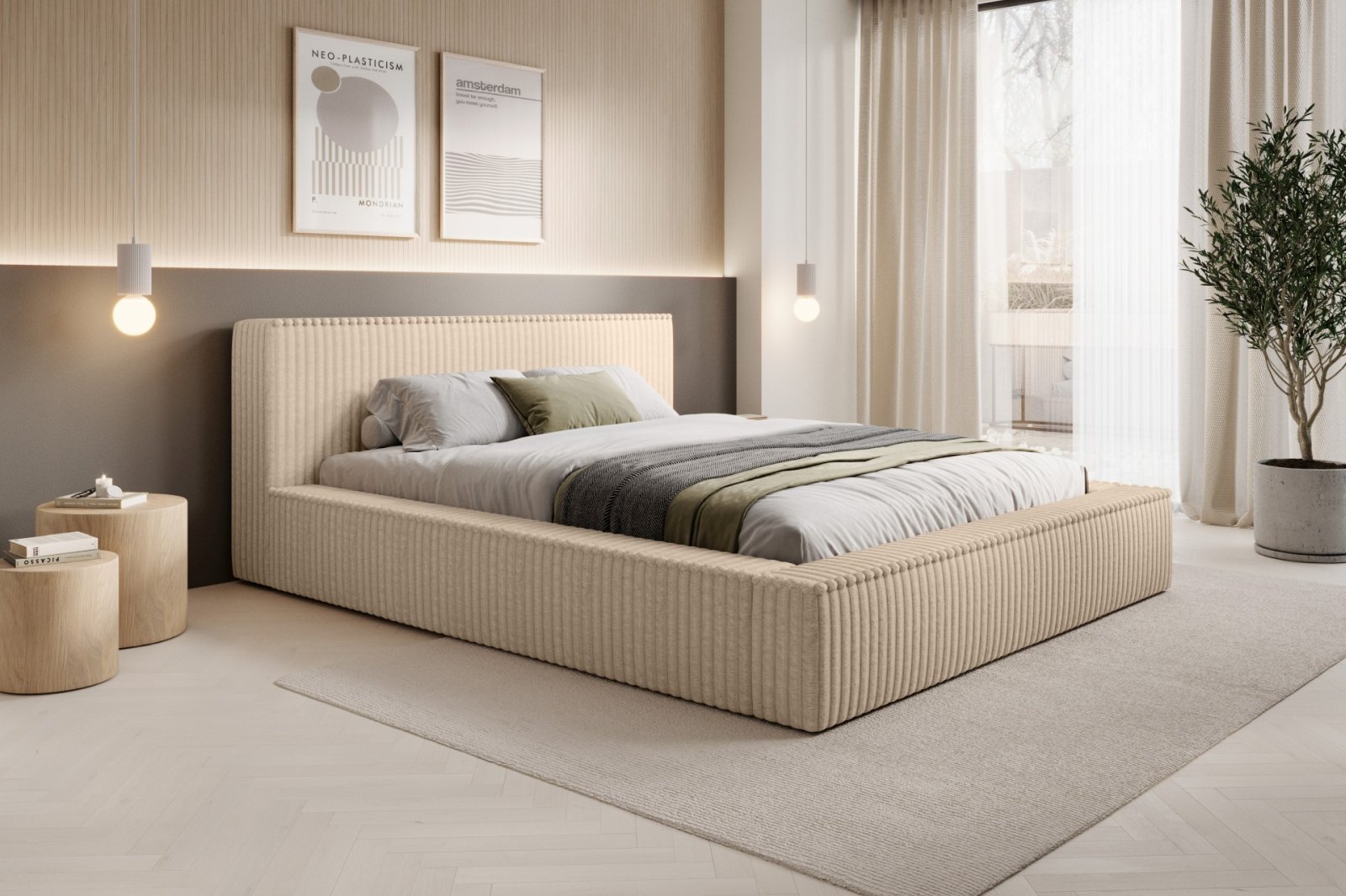 Polsterbett Lento Softcord mit Fellstruktur 180x200 mit Metallrahmen Vito 26