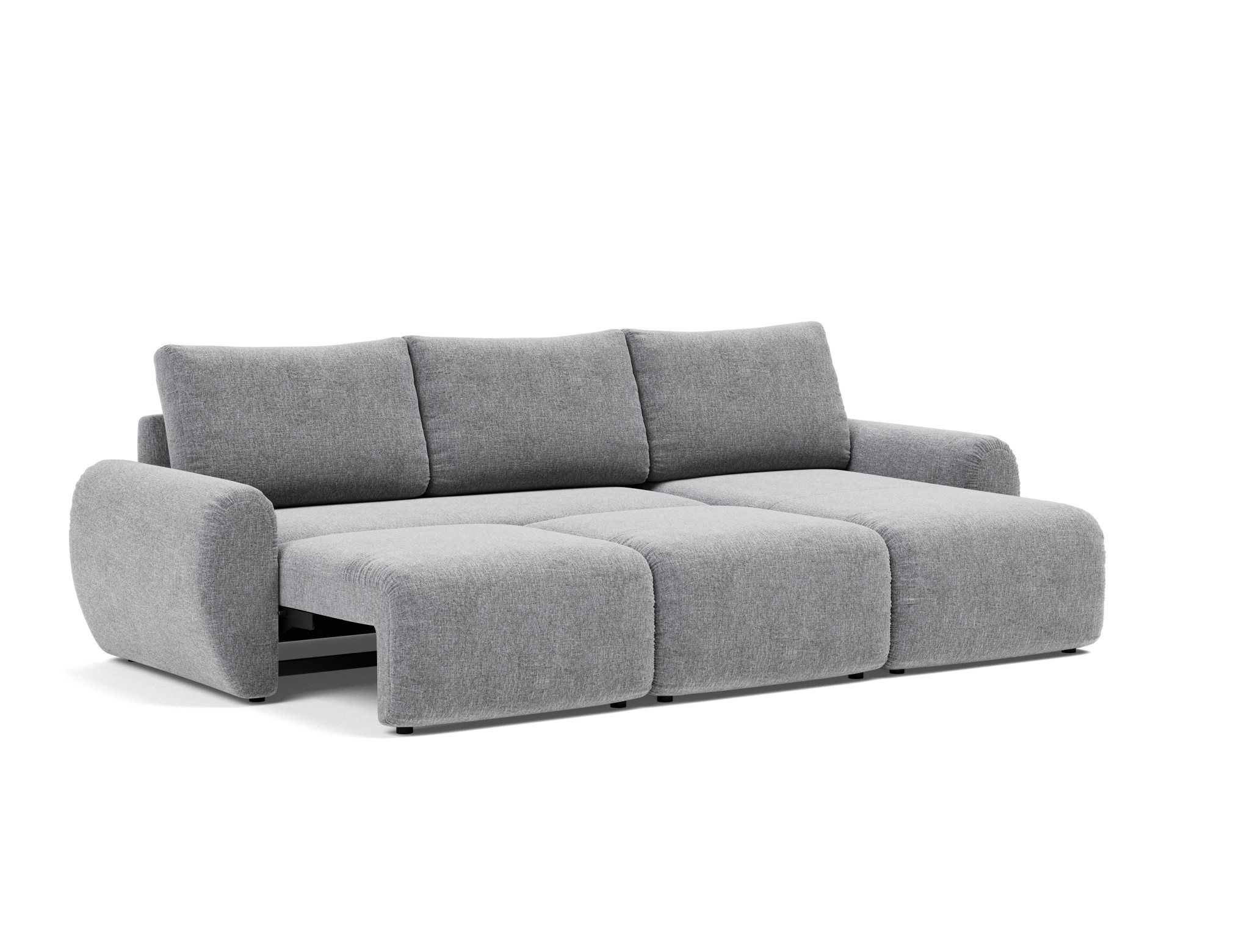 Schlafsofa Norum mit Chaiselongue und Curve-Armlehnen Strukturierter Stoff Twist 565-Granite