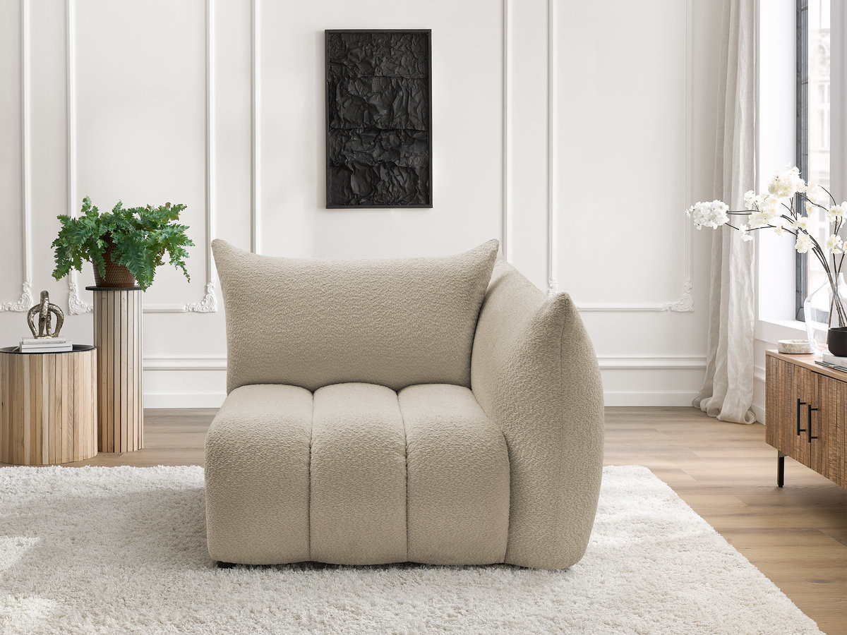Bobochic Azra Sofamodul 1-Sitzer 117 × 112 cm Bouclé-Stoff Beige Ecke rechts