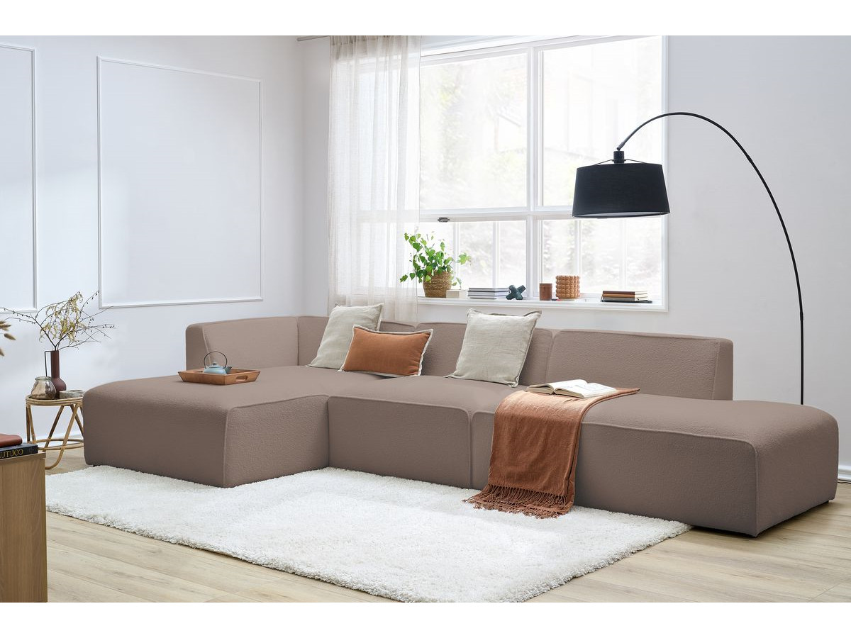 Bobochic Megeve Ecksofa mit Pouf Bouclé-Stoff Braun Ecke links