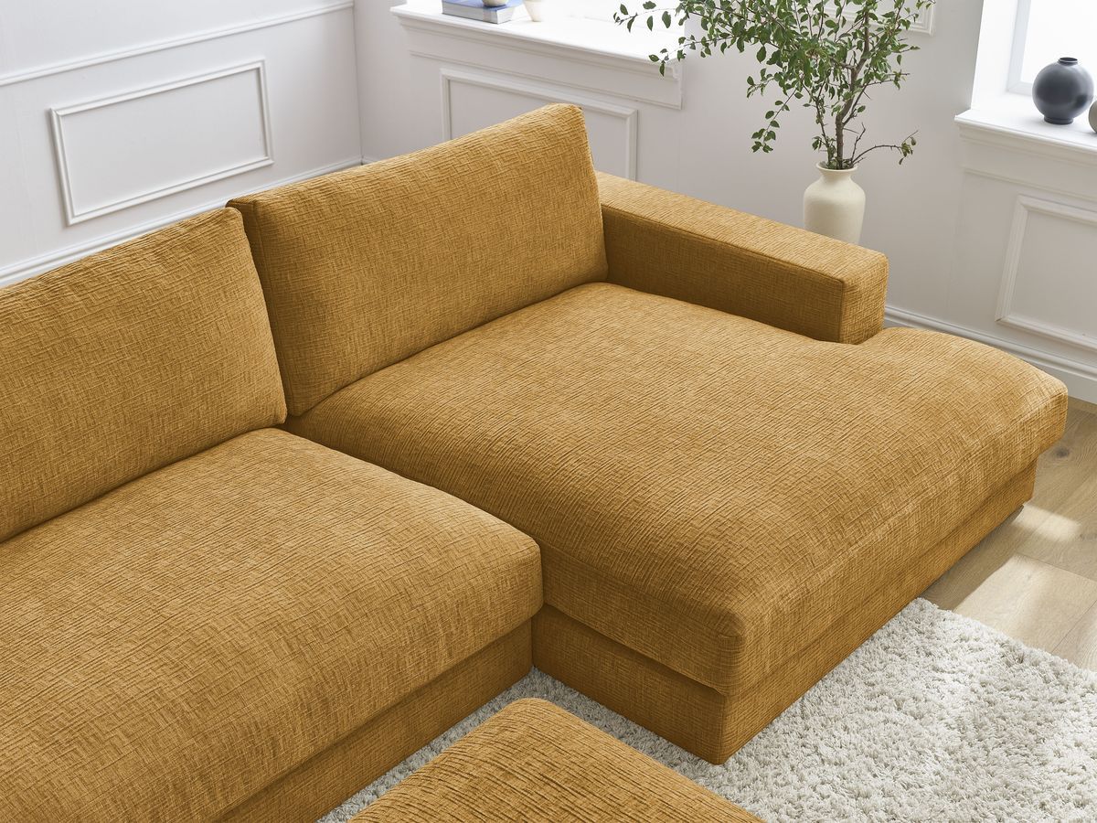 Bobochic Leonard Wohnlandschaft mit Pouf 404 × 159 cm Strukturstoff Gelb