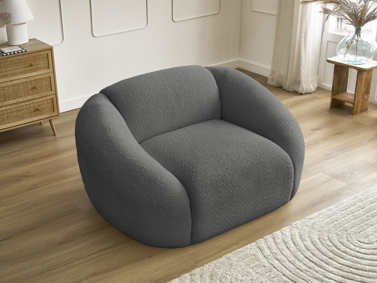 Bobochic Tina Sessel Bouclé-Stoff Dunkelgrau