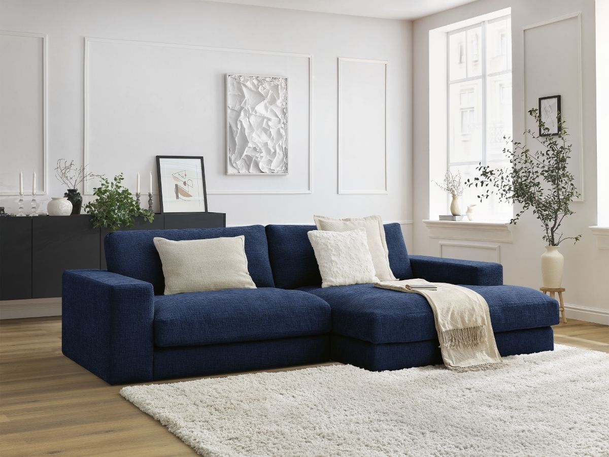 Bobochic Leonard Ecksofa 274 × 159 cm Strukturstoff Dunkelblau Ecke rechts
