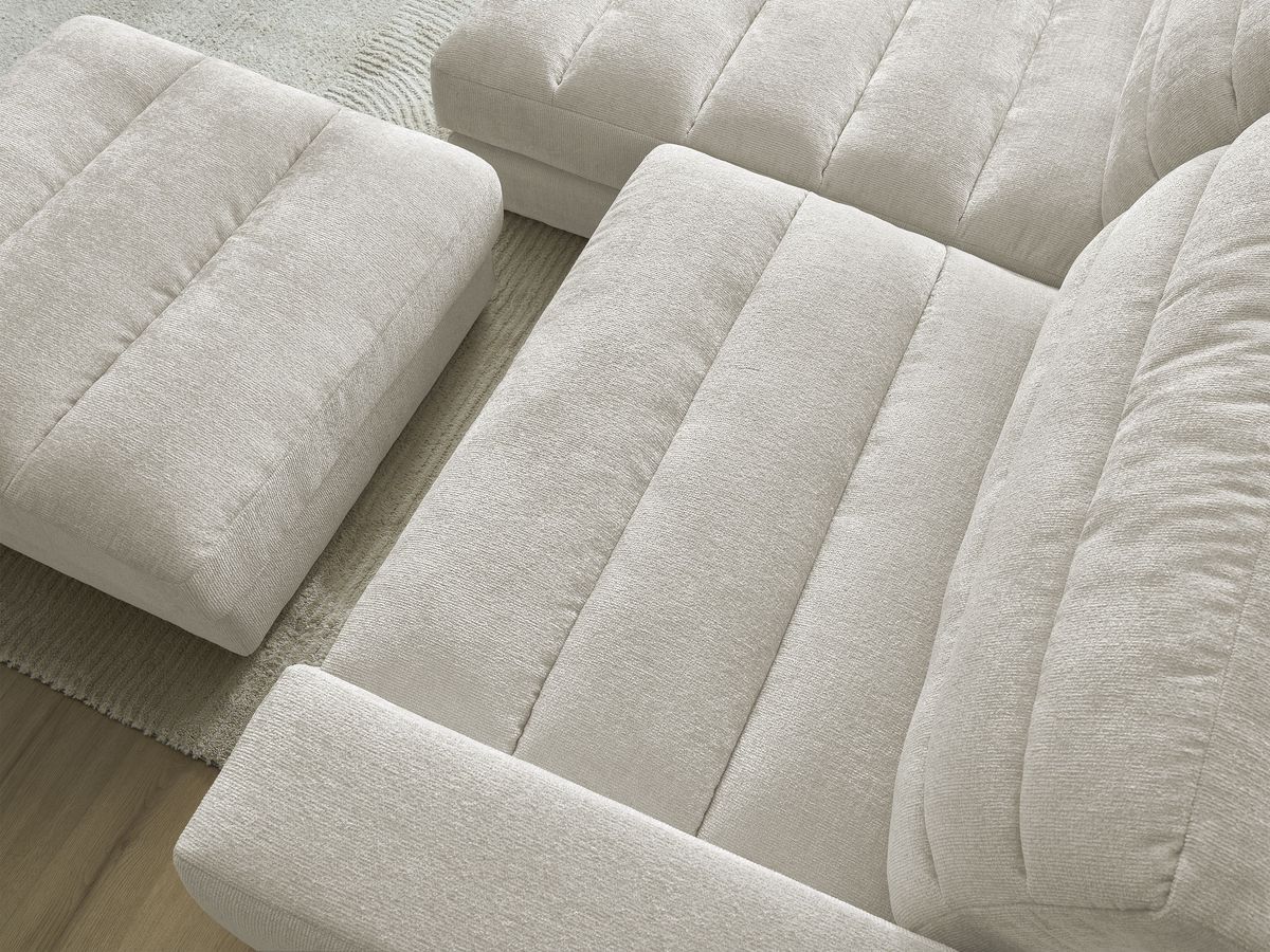 Bobochic Sierra Ecksofa mit Pouf Strukturstoff Beige Ecke links