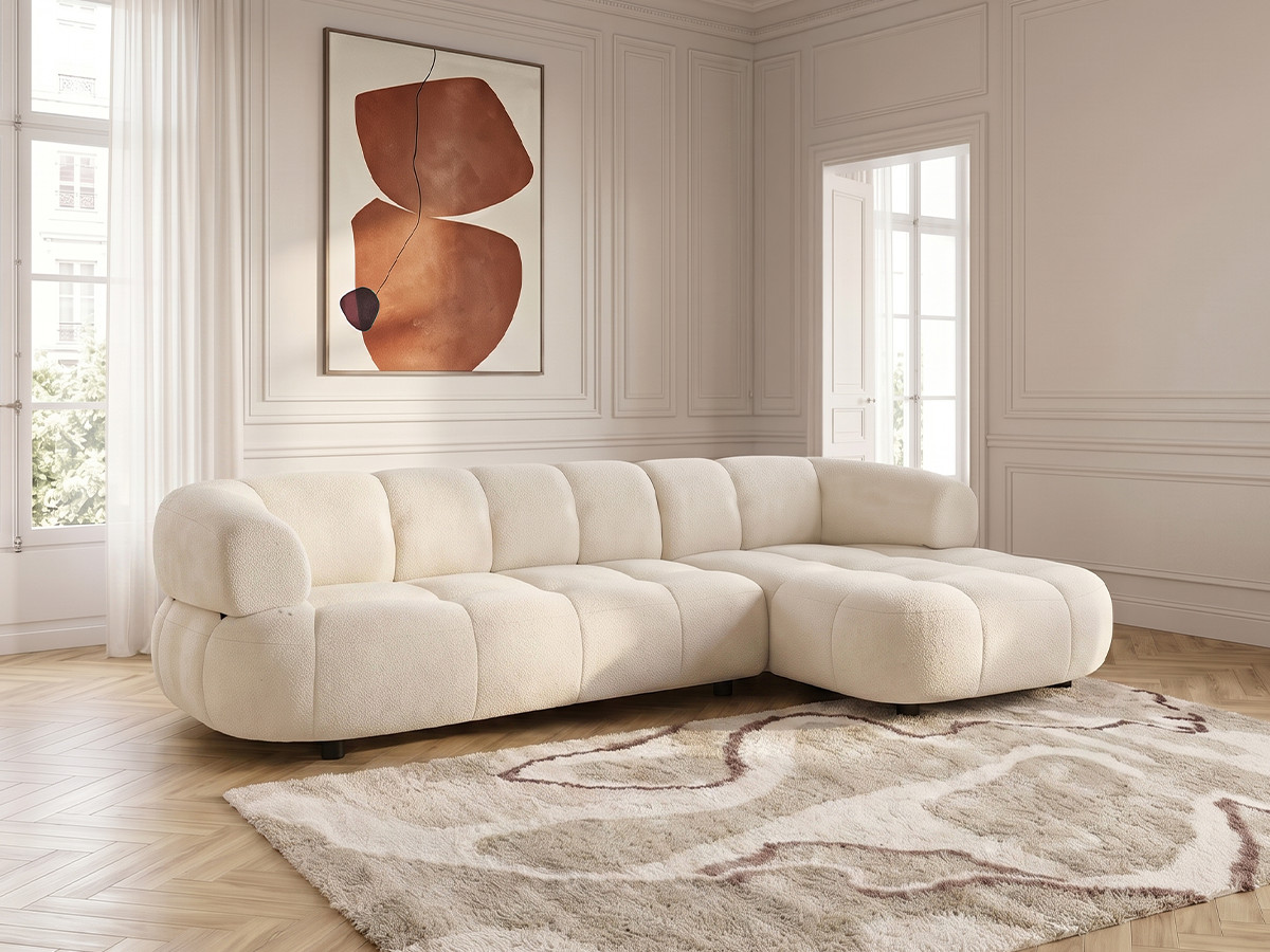 Bobochic Lovely Ecksofa mit Schlaffunktion Stoff Beige Ecke rechts