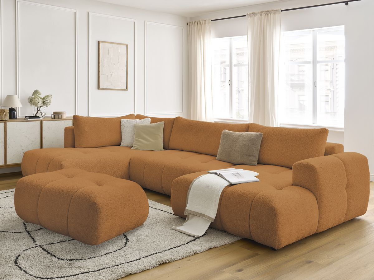 Bobochic Fuji Wohnlandschaft mit Pouf Bouclé-Stoff Gelb Ecke rechts