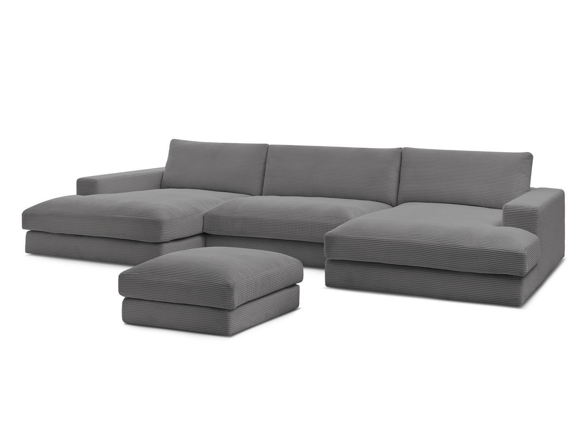 Bobochic Leonard Wohnlandschaft mit Pouf 349 × 159 cm Cordsamt Dunkelgrau