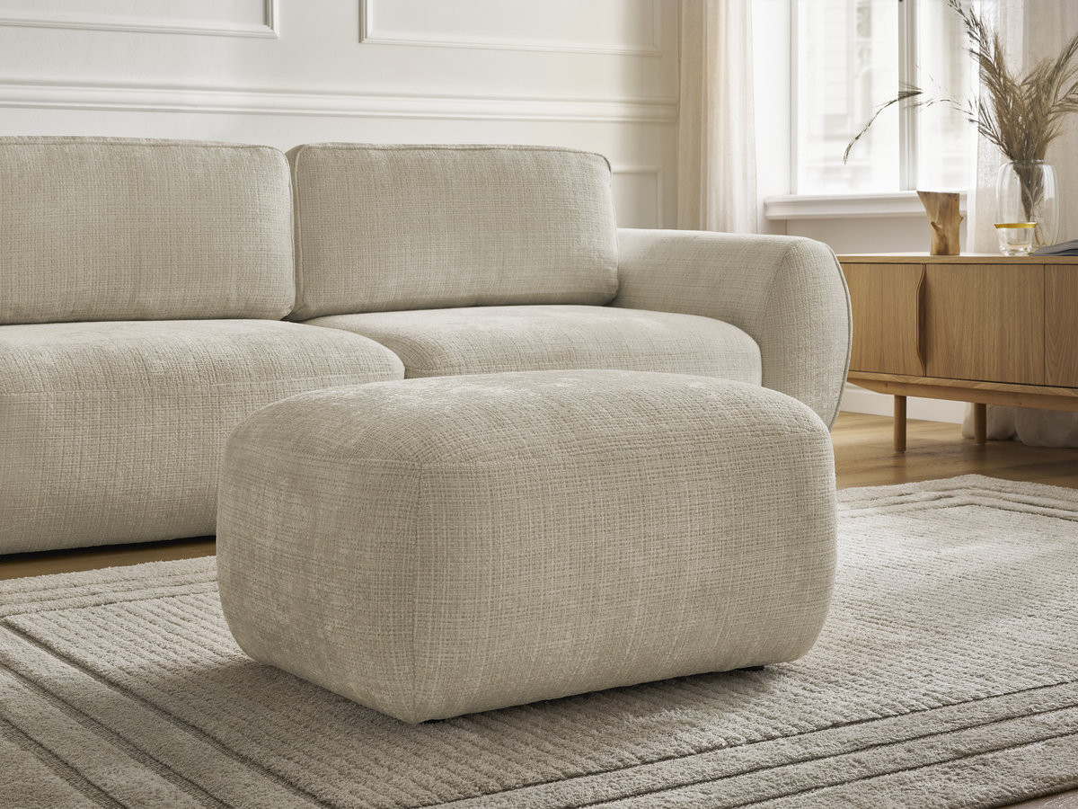 Bobochic Denise Schlafsofa 3-Sitzer mit Bettkasten und Pouf Strukturstoff Beige