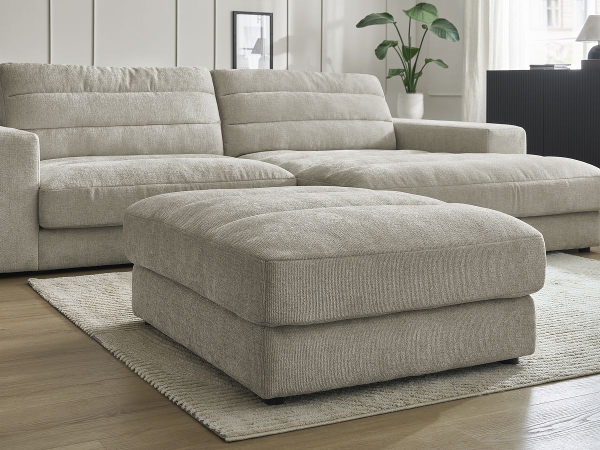 Bobochic Sierra Ecksofa mit Pouf Strukturstoff Taupe Ecke rechts