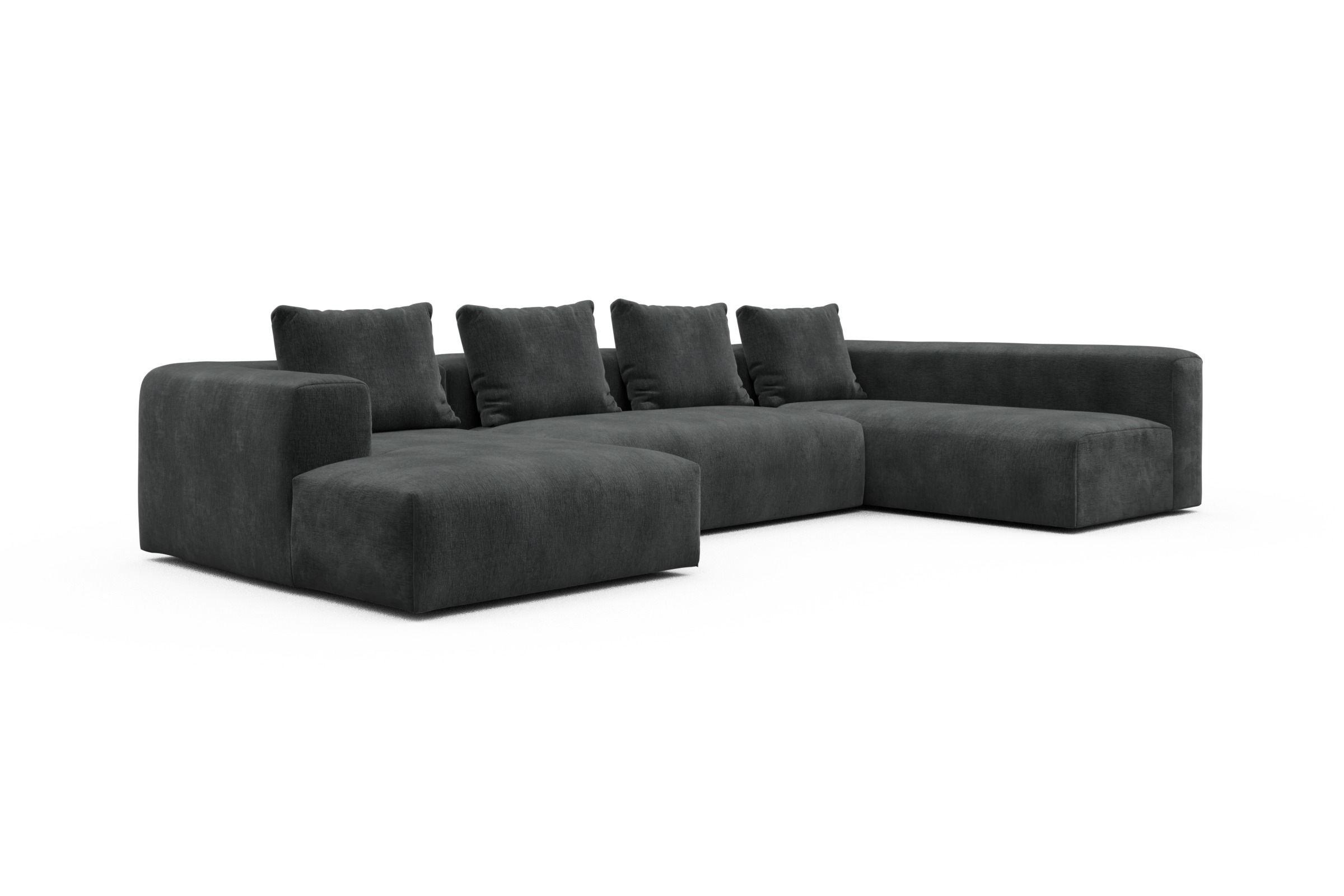 Wohnlandschaft Fred Chaiselongue links mit 2-Sitzer und lange Armlehne rechts Smooth-Deep-Warm-Grey