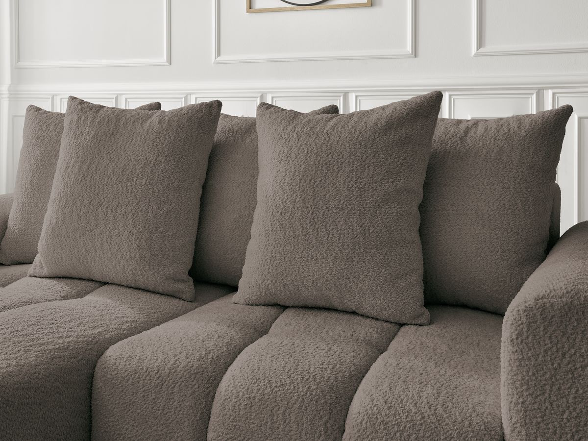 Bobochic Roxelane Ecksofa mit Schlaffunktion und Bettkasten und Pouf 258 × 150 cm Bouclé-Stoff Braun Ecke links