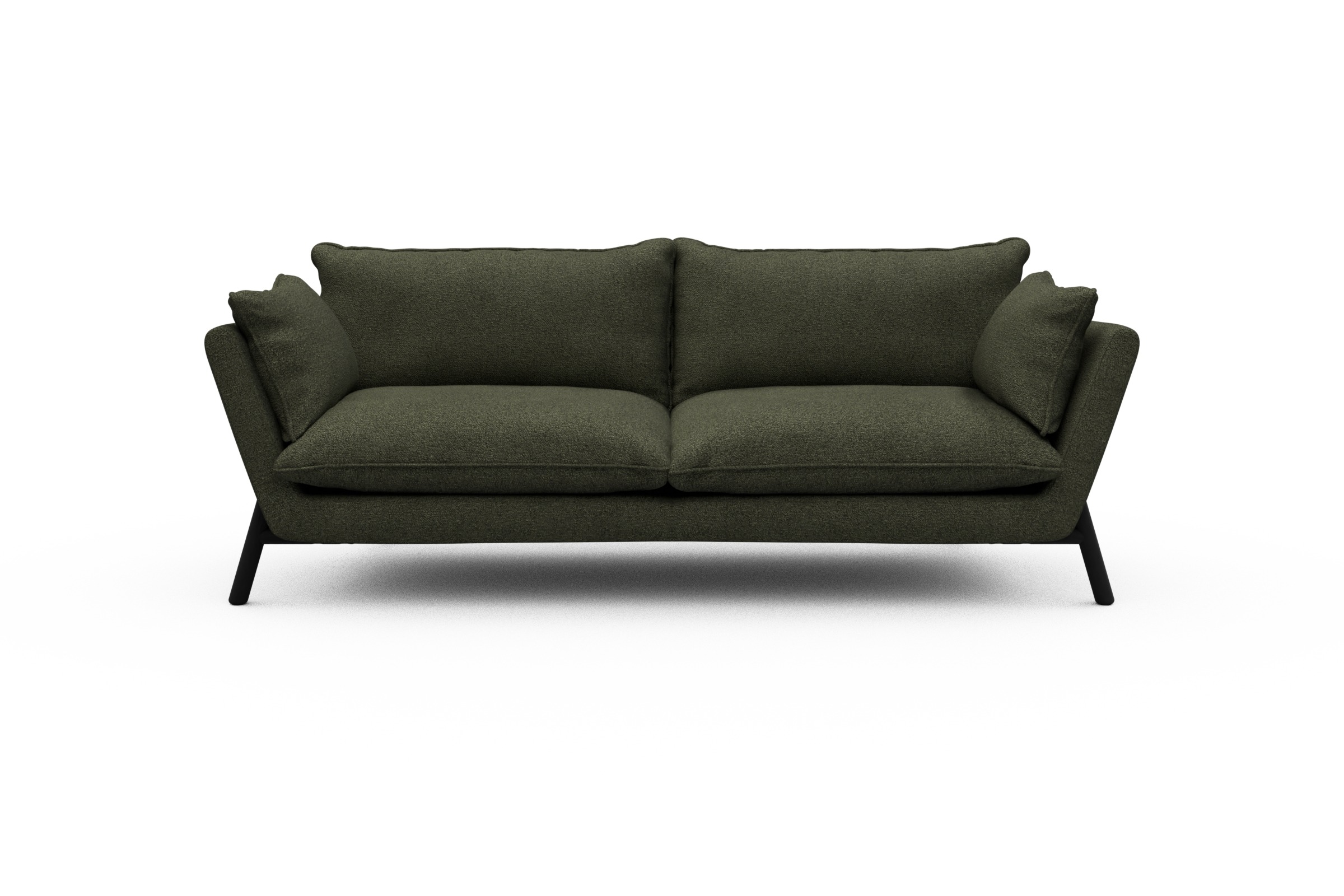 Skandi Home Sofa Emil PREMIUM 3-Sitzer Beinfarbe Eiche Schwarz Boucle-Forest-Green moebelfaktor