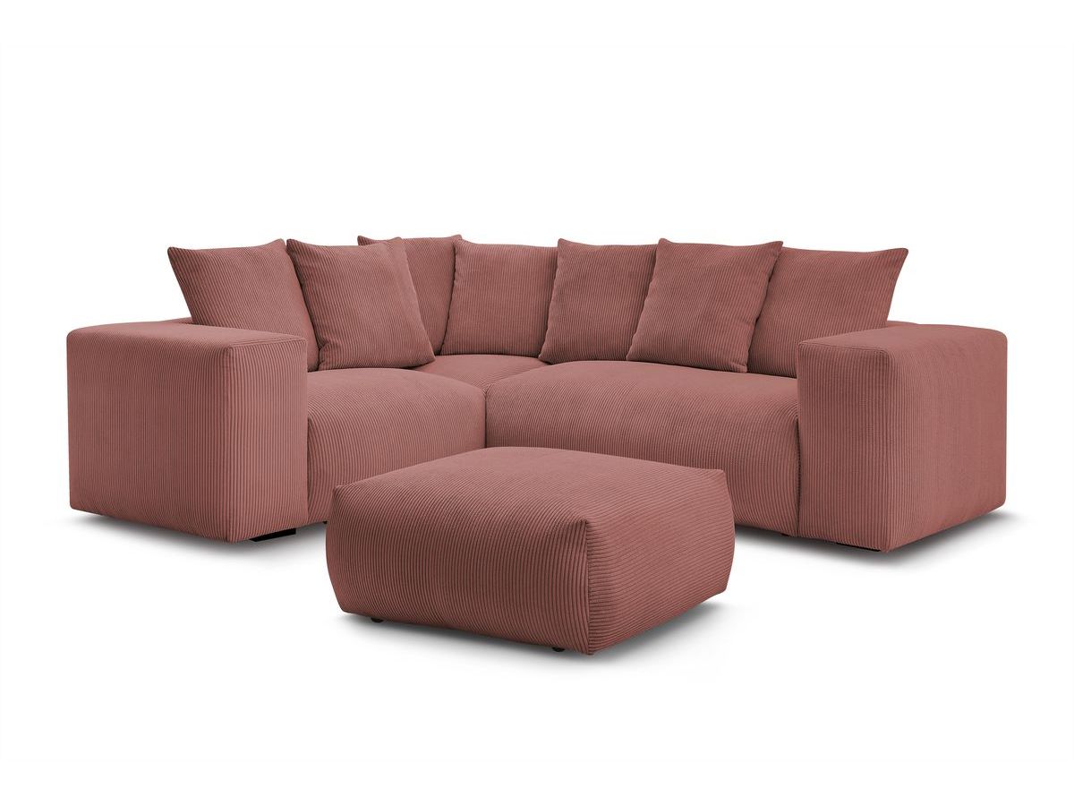 Bobochic Voltaire Ecksofa mit Pouf 268 × 214 cm Cordsamt Rosa Ecke links