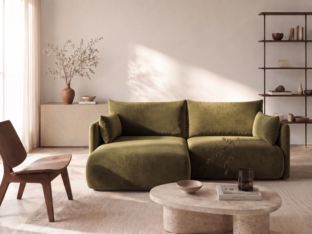 Cosmopolitan Design Ecksofa Monaco 3-Sitzer mit Schlaffunktion Samt Bluvel Grün Links