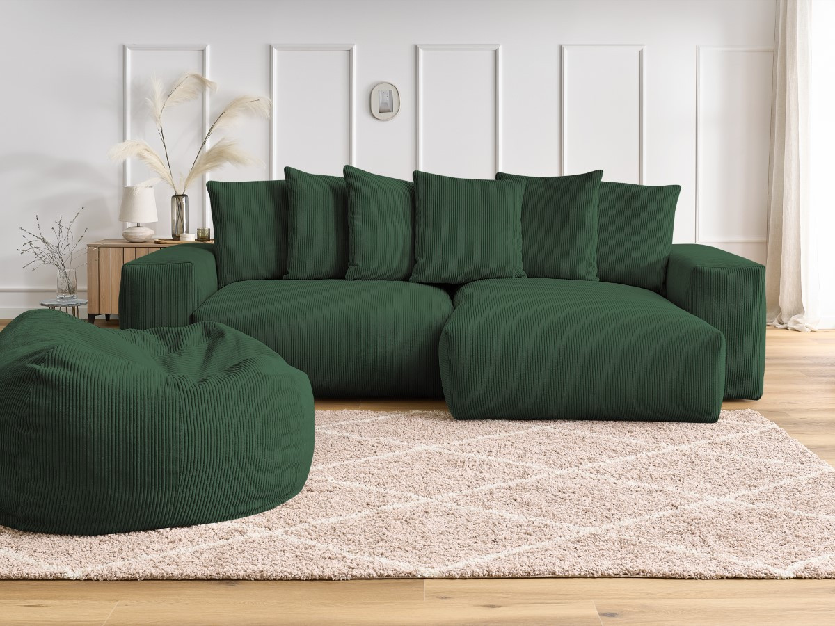 Bobochic Voltaire Ecksofa mit Pouf 310 × 174 cm Cordsamt Grün