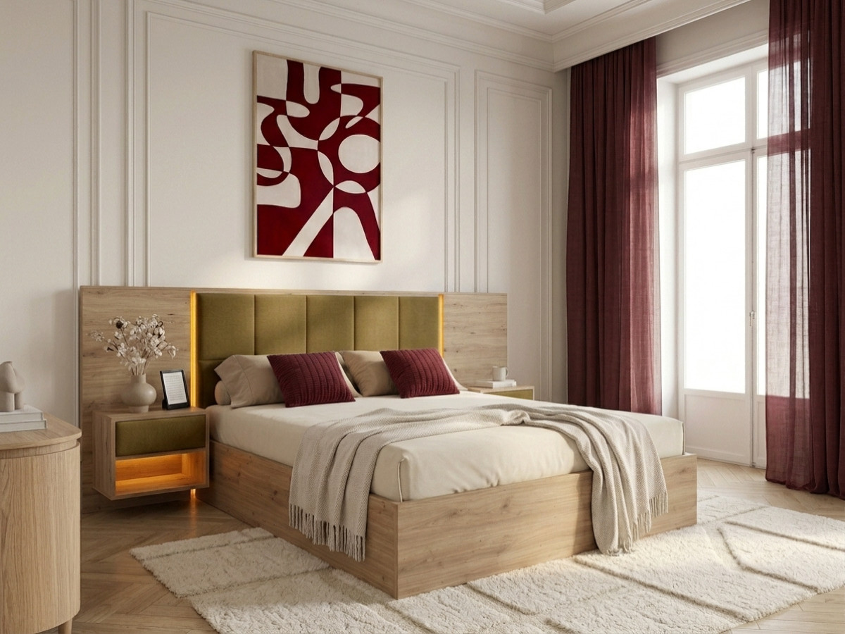 Bobochic Ryokan Polsterbett mit Bettkasten Strukturstoff Grün, Liegefläche 140 × 190 cm