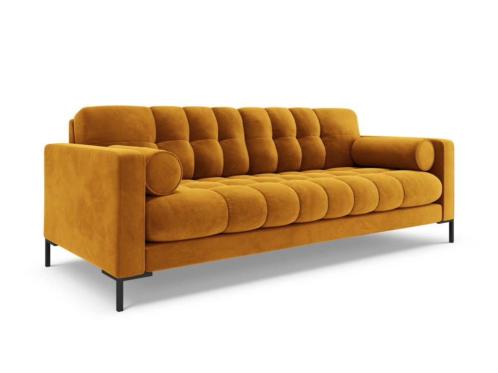 Cosmopolitan Design Sofa Bali 3-Sitzer Samt Bluvel Gelb Beine Schwarzes Metall