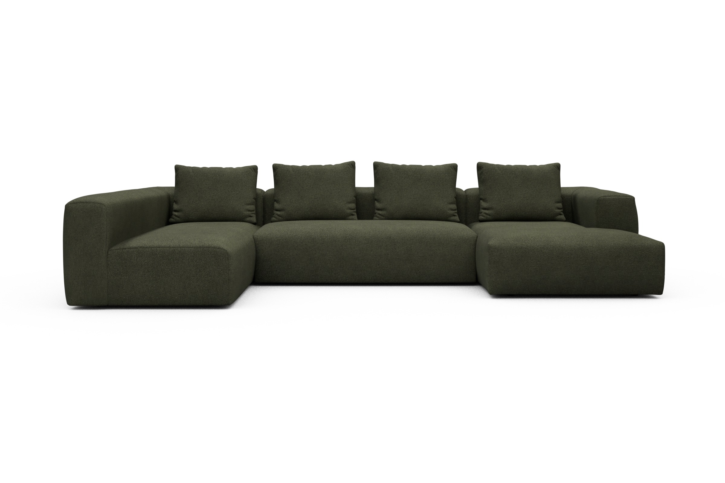 Skandi Home Wohnlandschaft Fred Chaiselongue rechts mit 2-Sitzer und lange Armlehne links Boucle-Forest-Green moebelfaktor