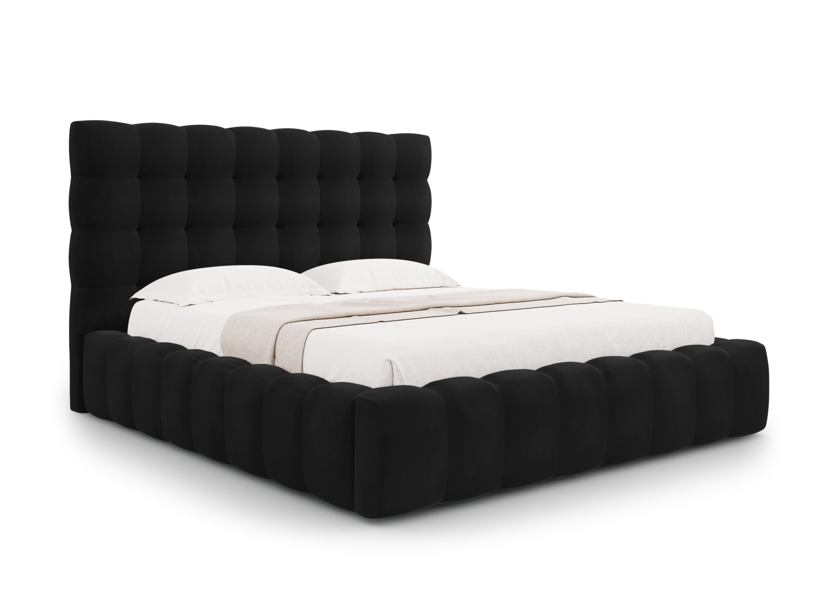 Micadoni Stauraumbett mit Kopfteil Mamaia Samt Bluvel Schwarz 180x200
