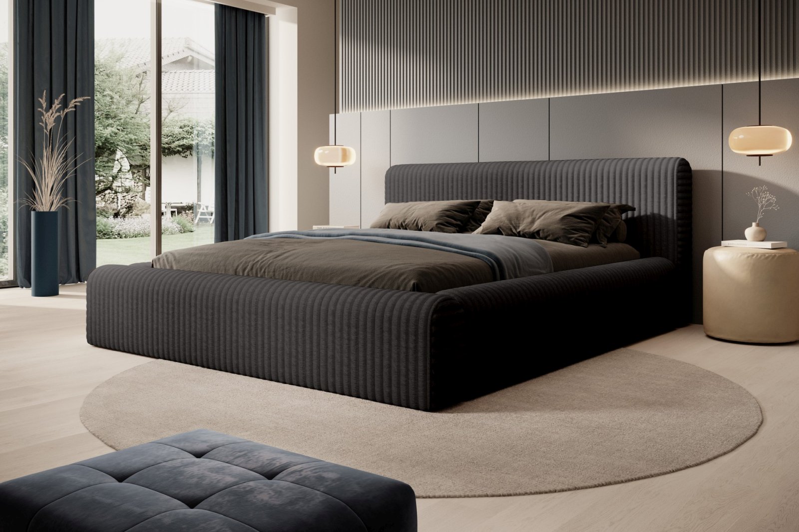 Polsterbett Miloa Softcord mit Fellstruktur 140x200 mit Metallrahmen Vito 18