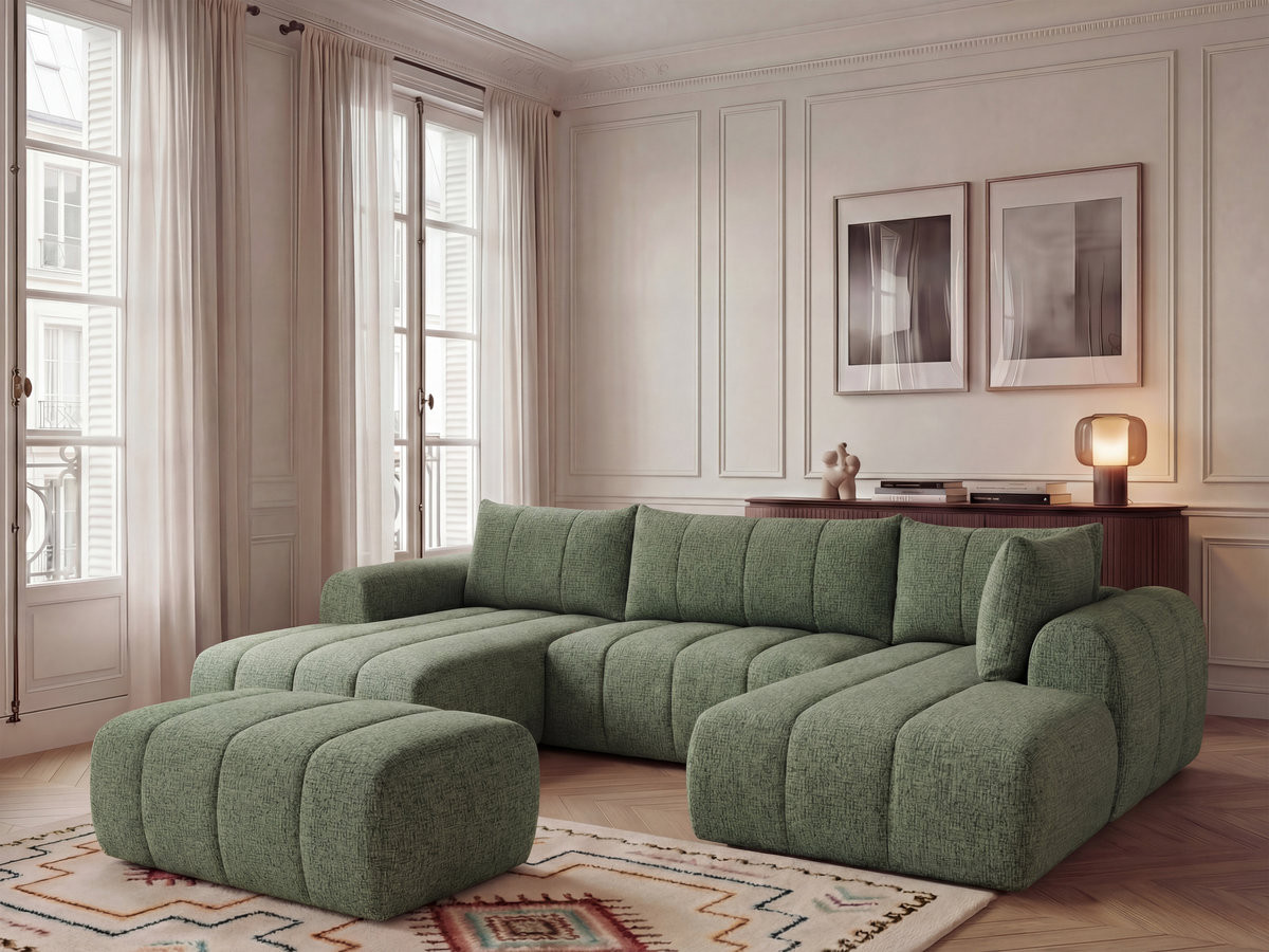 Bobochic Nesty Wohnlandschaft mit Pouf Melange-Stoff Hellgrün Ecke links