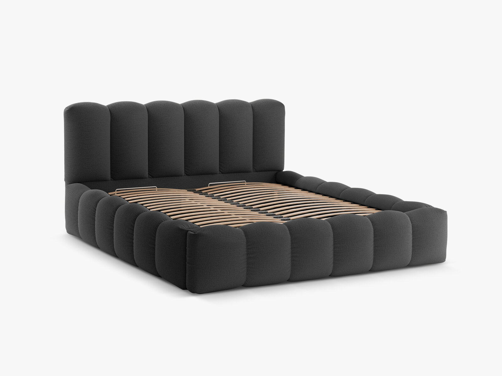 Micadoni Stauraumbett mit Kopfteil Lupine Strukturierter Stoff Moly Anthrazit 140x200