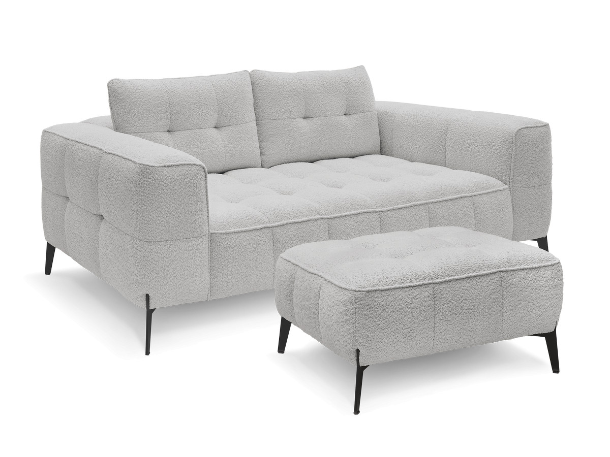 Bobochic Anis Sofa 2-Sitzer mit Pouf Bouclé-Stoff Hellgrau
