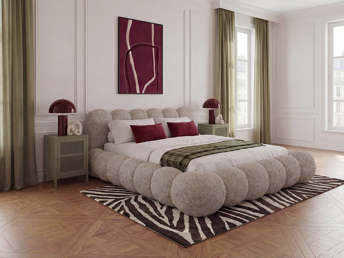 Bobochic Bobby Polsterbett Melange-Stoff Taupe, Liegefläche 140 × 190 cm