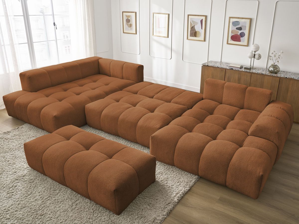Bobochic Everest Wohnlandschaft mit Pouf, 14 Kissen Melange-Stoff Orange Ecke rechts