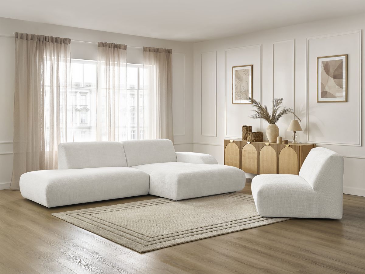 Bobochic Sirius Ecksofa 405 × 170 cm Strukturstoff Weiß Ecke rechts