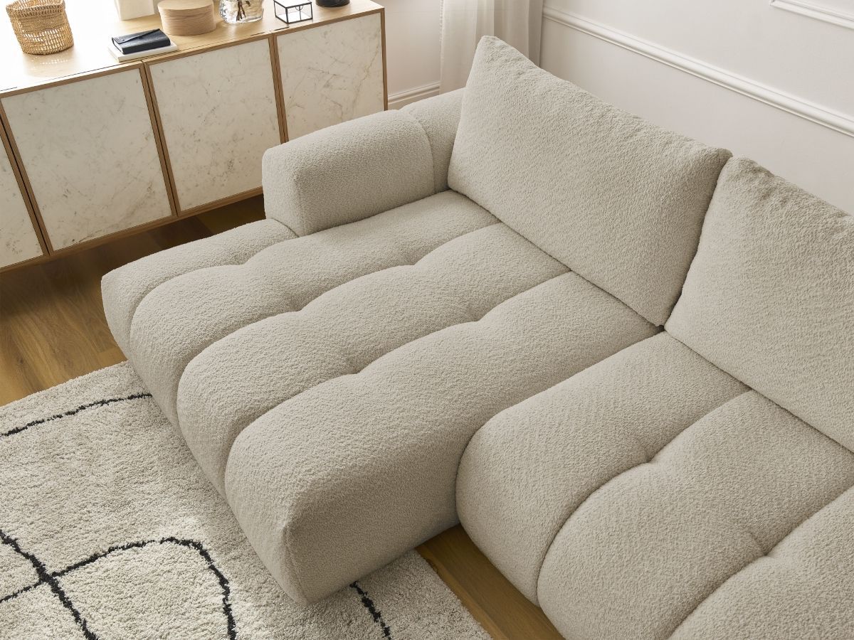 Bobochic Fuji Ecksofa mit Schlaffunktion und Bettkasten 292 × 160 cm Bouclé-Stoff Beige Ecke links
