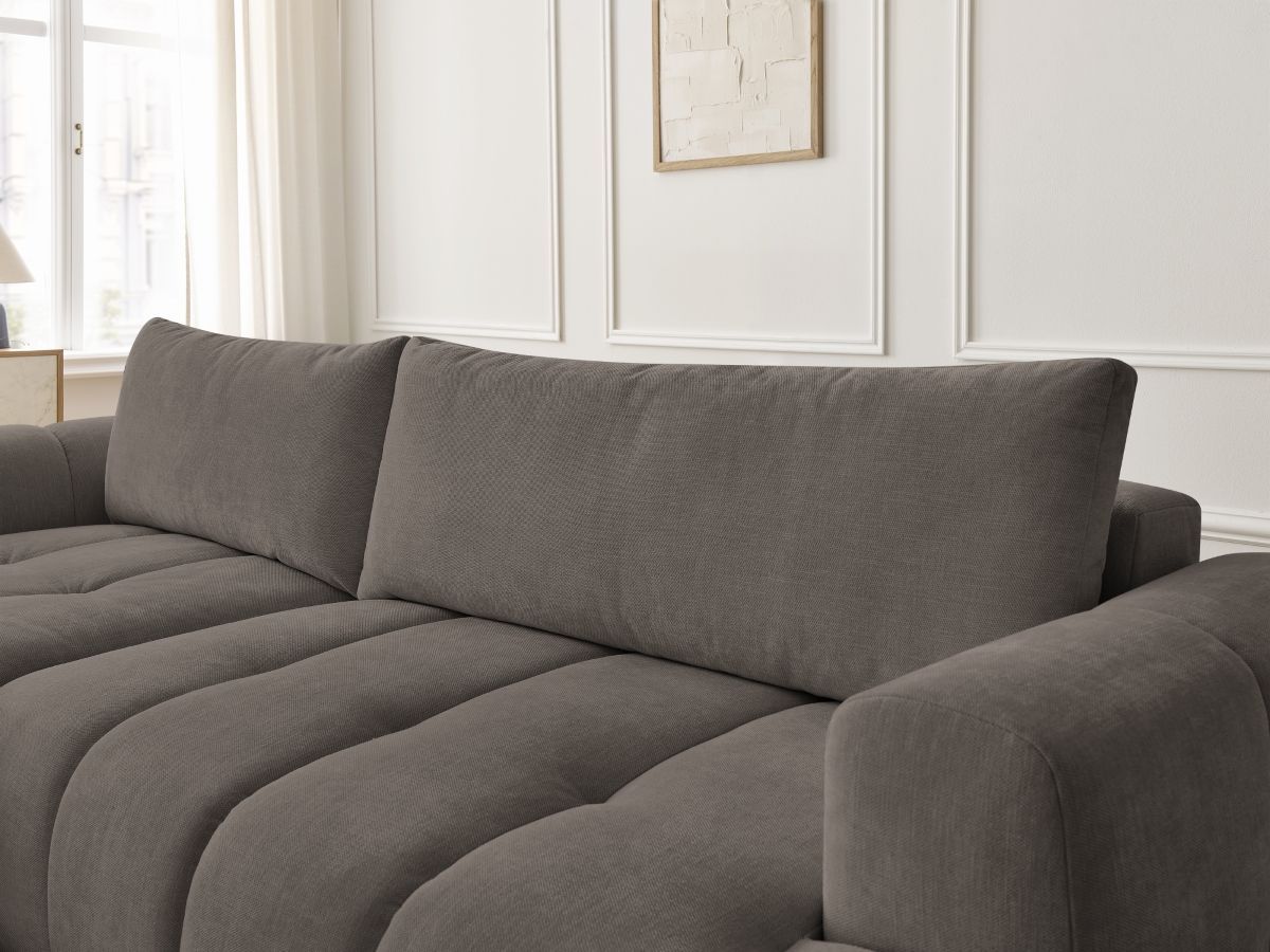Bobochic Fuji Ecksofa mit Schlaffunktion und Bettkasten und Pouf 292 × 160 cm Stoff Taupe Ecke links