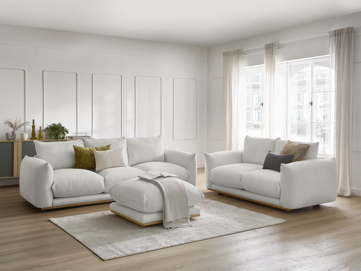 Bobochic Ernest Sofa 6-Sitzer mit Pouf Stoff Hellgrau